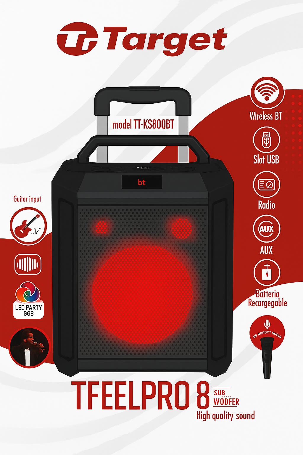 Parlante Target TT-KS8008T – 8” Subwoofer | Bluetooth, USB, Radio, Micrófono