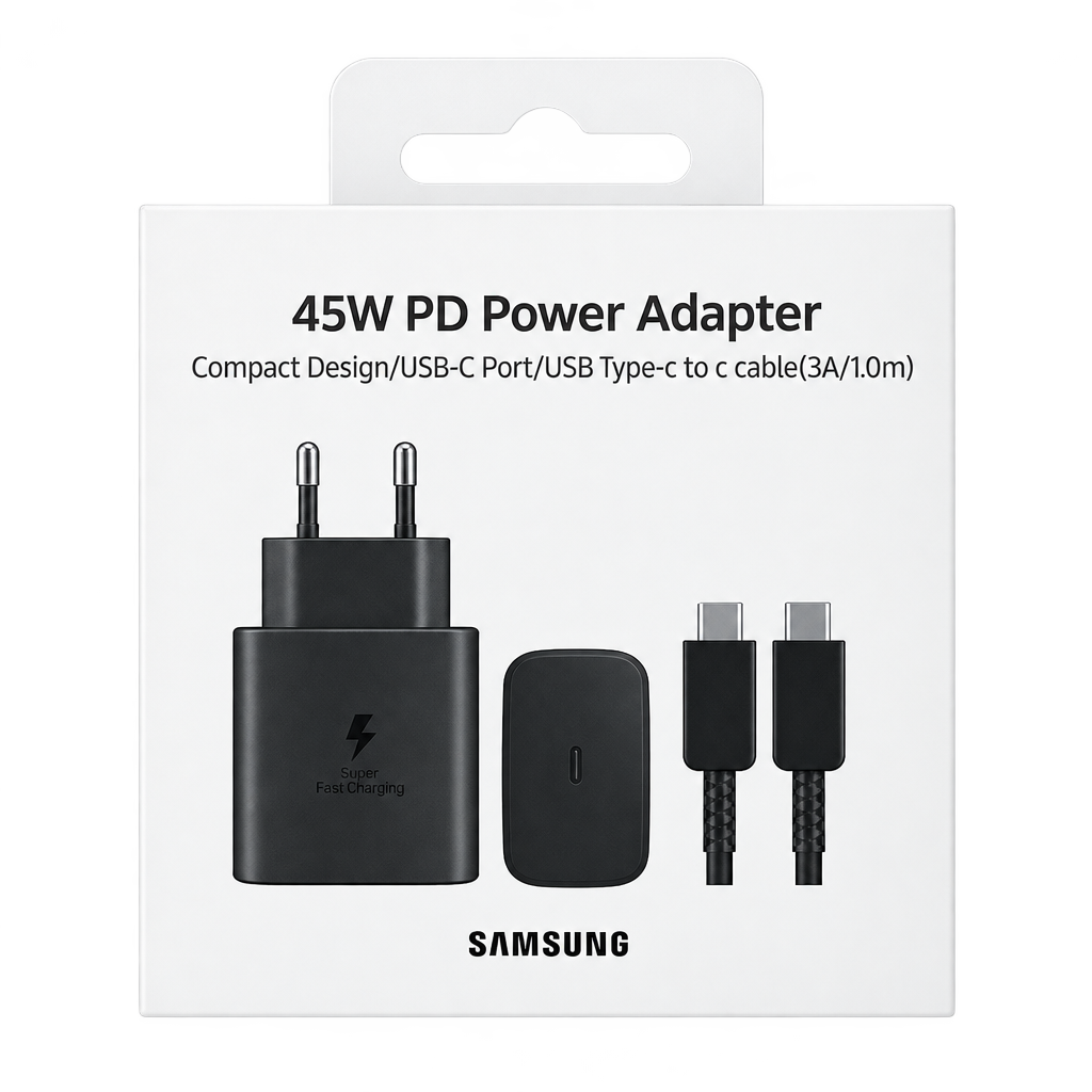Cargador Original Samsung 45W PD Super Fast Charging 2.0 con Cable USB-C a USB-C (1m) – Adaptador de Corriente Rápida para Galaxy Chile